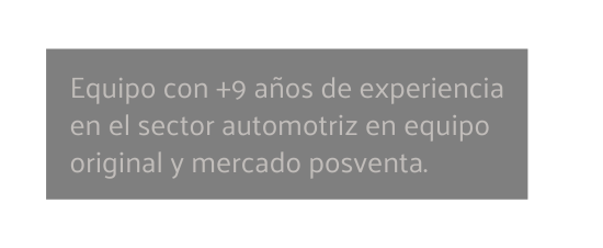 Equipo con 9 años de experiencia en el sector automotriz en equipo original y mercado posventa